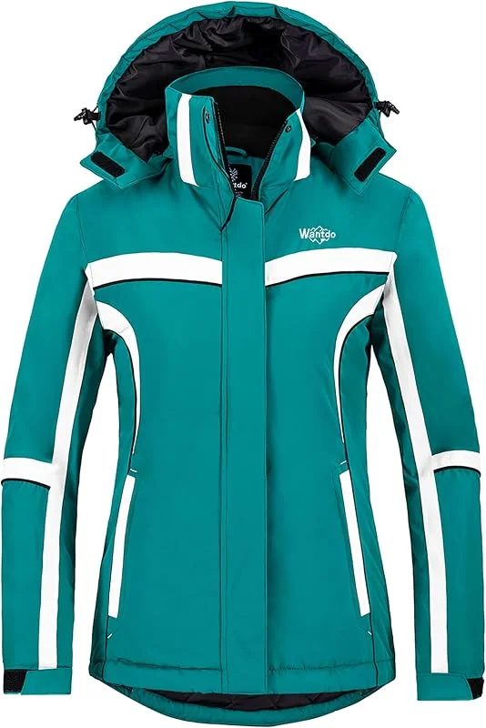 Wantdo Casaco de montanha esqui casaco impermeável quente isolado com velo parka com capuz de neve inverno casaco para exteriores snowboard para mulher — Roupa aquecida