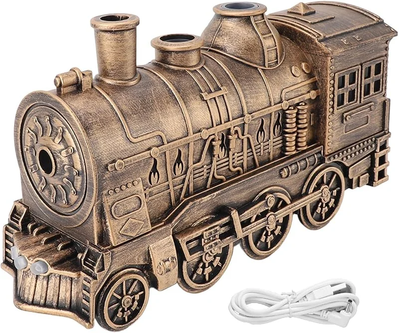 Humidificador de comboio, difusor de óleo essencial, design de comboio a vapor de 300 ml com luzes coloridas, humidificador silencioso de desligamento automático para o quarto da casa (cor cobre)