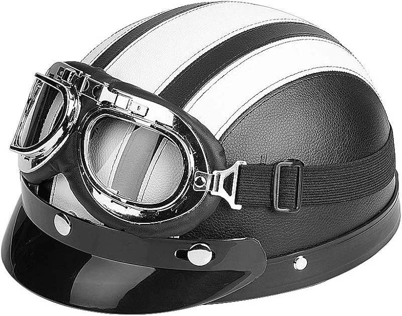 EBTOOLS Capacete de mota de rosto aberto, meio universal, para motocicleta, scooter, pele sintética, rosto aberto, com viseira UV (branco) — Roupa aquecida