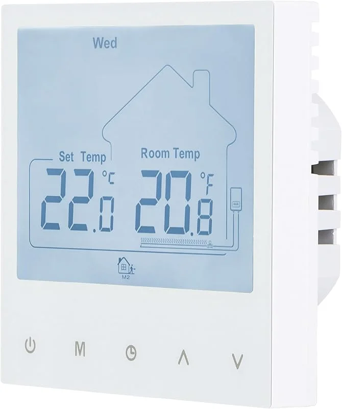 Wengart Termostato de aquecimento elétrico 30A (máx. 6900 W), Programável com botão de toque, ecrã LCD, inclui onda externa de 3 m, adequado para caixa redonda de 60 mm, proteção contra
