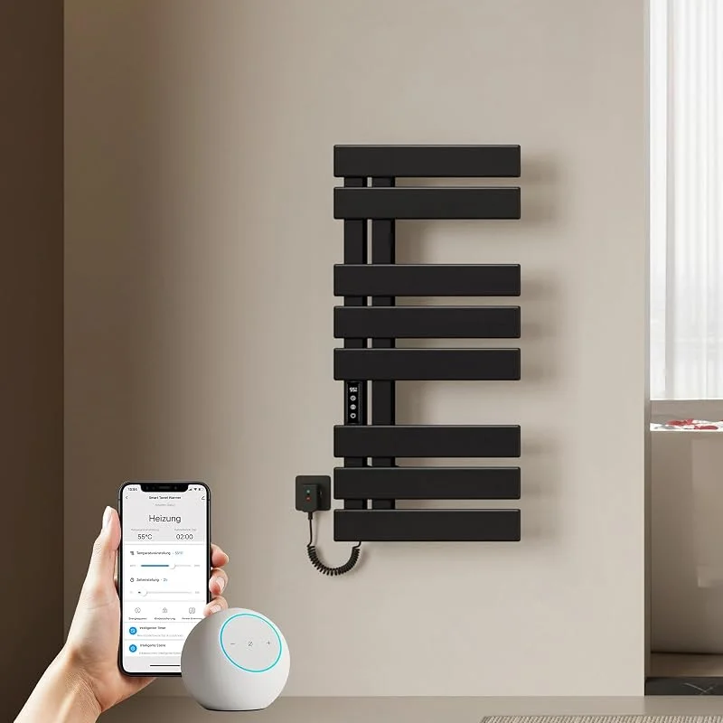 EMKE Radiador elétrico de casa de banho 850 x 400 mm, radiador inteligente com controlo por aplicação WiFi, temporizador e termostato, aquecedor de toalhas para montagem em parede, 230 W, IP45, cor — Aquecimento