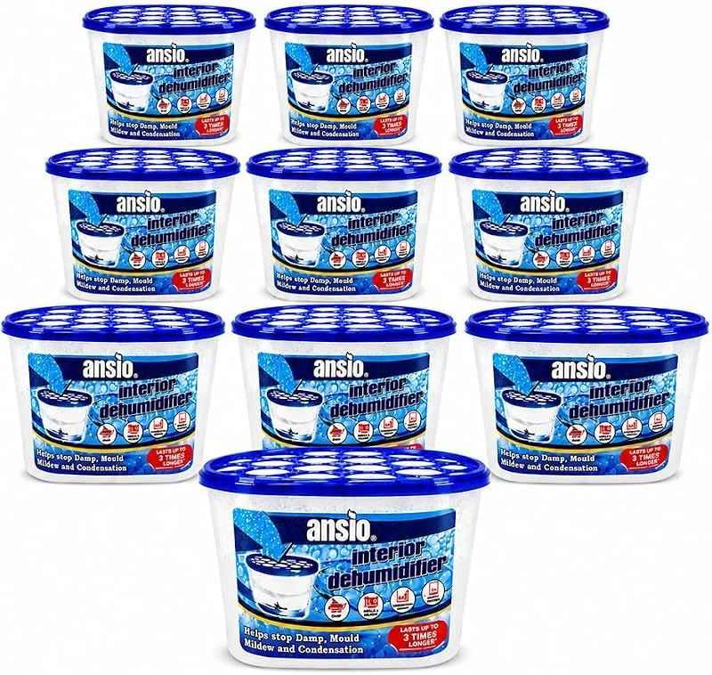 ANSIO Desumidificador para interiores, removedor de condensação, absorvente de humidade, mofo, humidade em casa, cozinha, quarto, caravana, escritório, garagem, porão 500 ml, pacote de 10 — Humidificador