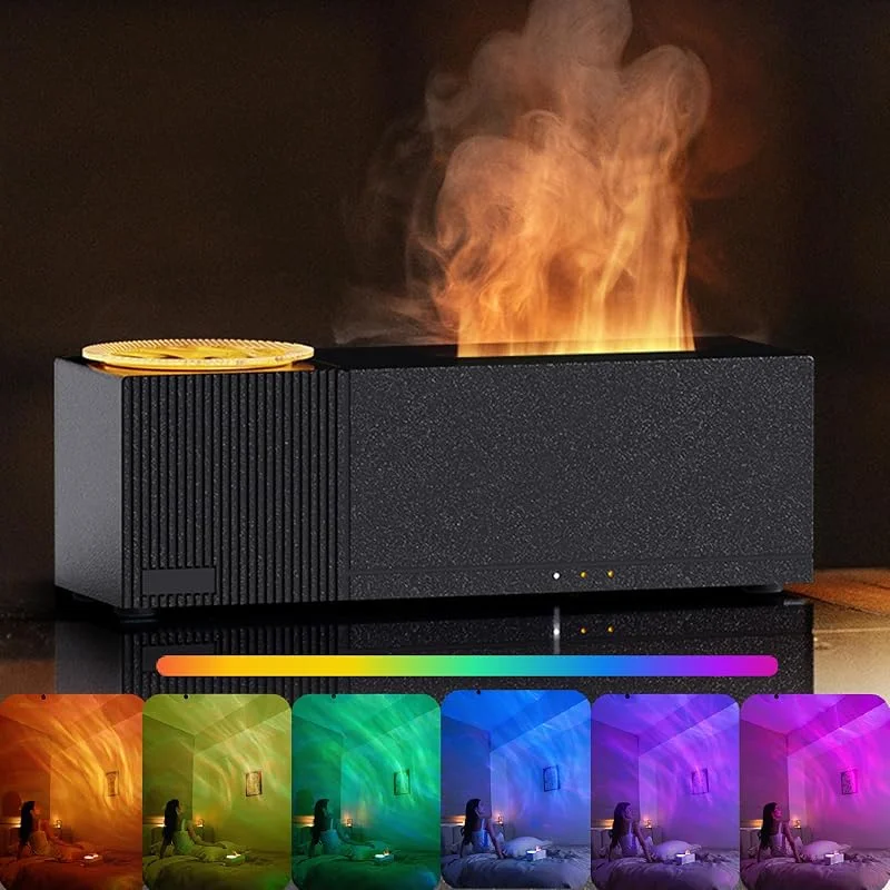 Difusor de aroma de chama com projeção de céu estrelado, difusor de óleo essencial, humidificador de 150 ml com controlo remoto, temporizador, desligamento automático sem água para casa, escritório