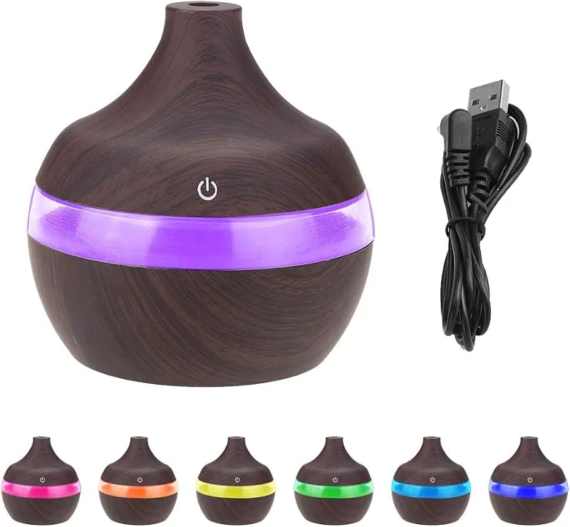 Humidificador aromaterapia ultra-sónico difusor de óleos essenciais humidificador bebé segurança ultra-sónica silencioso USB ambiente humidificador de cores LED de luz noturna 300 ml