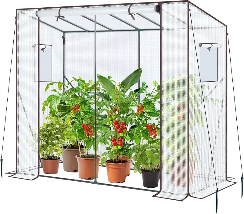 Ohuhu Estufa de Jardim Estufa de Tomates, Pequena de Huerto com Porta Enrolável, Cobertura de PE 200x77x170 cm — Aquecimento