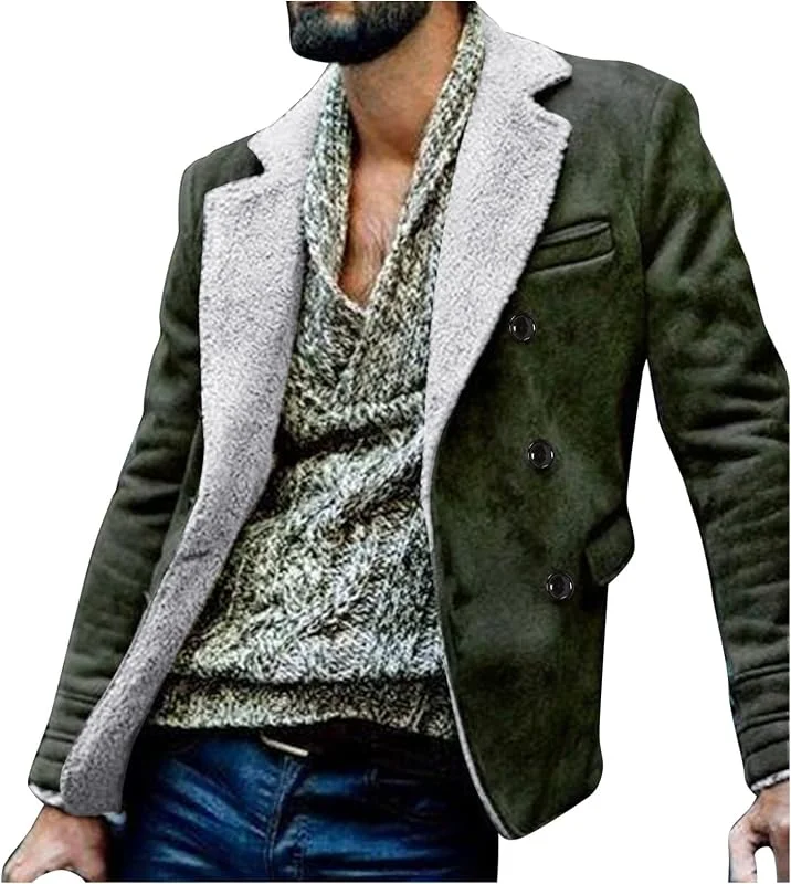 Casaco de forro polar para homem de inverno para homem, tamanho grande, casaco leve de outono, gola de lapela, manga comprida, casaco de couro acolchoado, casaco grosso, casaco de pele de ovelha — Roupa aquecida