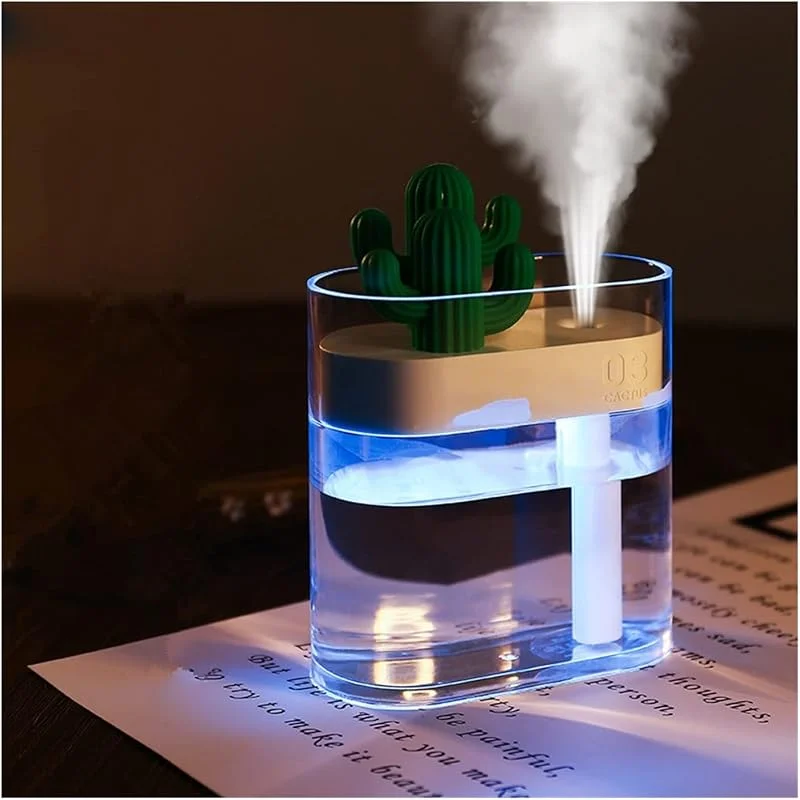 Humidificador de aire ultrasónico 160ML, difusor aceites esenciales USB con luz Color Cactus, purificador Aroma for coche, generador niebla aniones