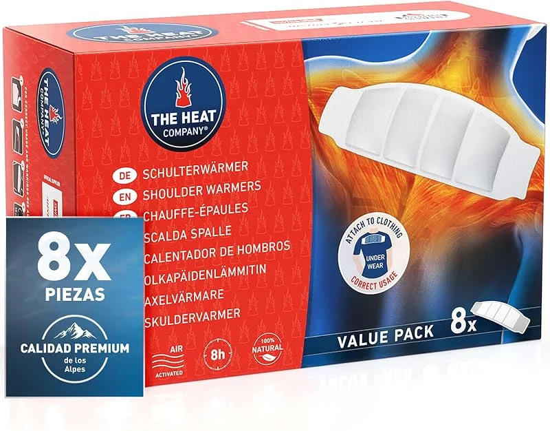 THE HEAT COMPANY Aquecedor de ombros - 8 peças - extra quente - adesivo - aquecedor de pescoço - 8 horas de calor aconchegante - calor instantâneo - ativado por ar - puro natural — Aquecimento