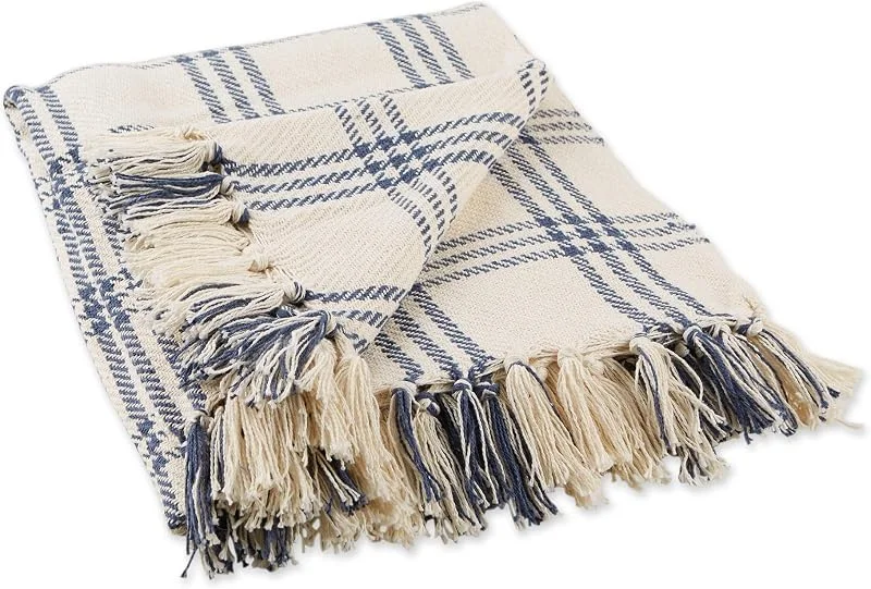 DII Farmhouse Plaid Collection manta de algodão, 50 x 60 polegadas, azul francês — Aquecimento
