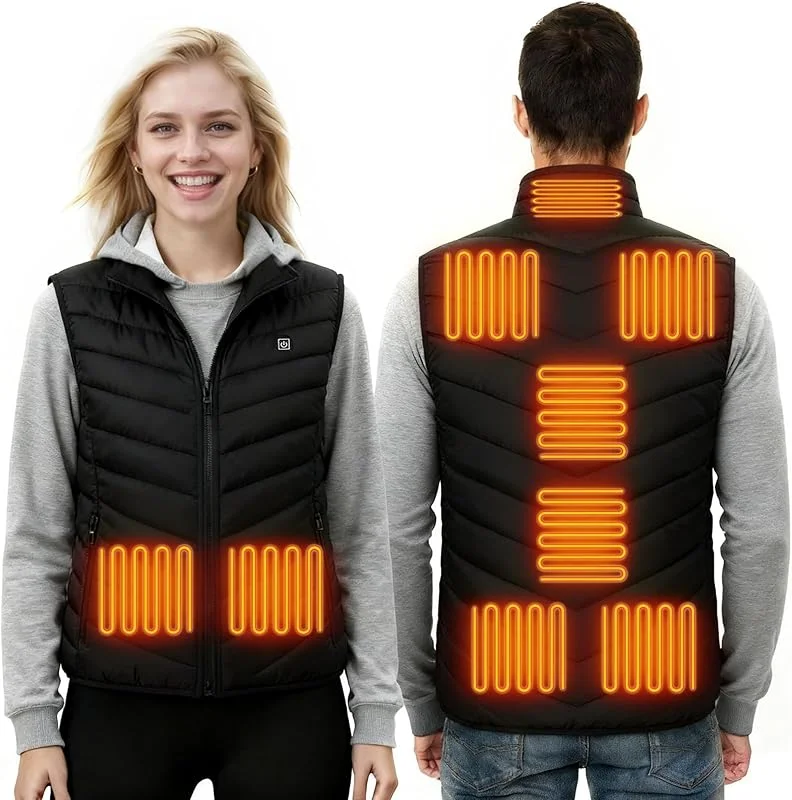 Chaleco Calefactable Hombres Mujeres, USB Chaleco Calefactable EléCtrico con 7 Almohadillas Térmicas, 3 temperaturas ajustables, para Camping Senderismo Esquí Moto — Roupa aquecida