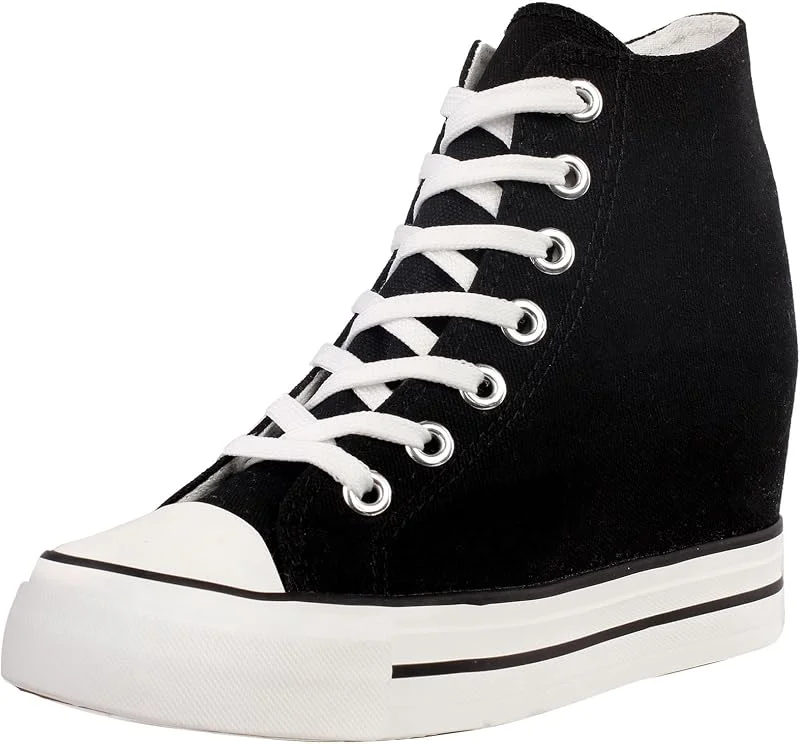 Mulher sapatos de lona cunhas plataforma sapatilhas altas casuais moda botins — Roupa aquecida