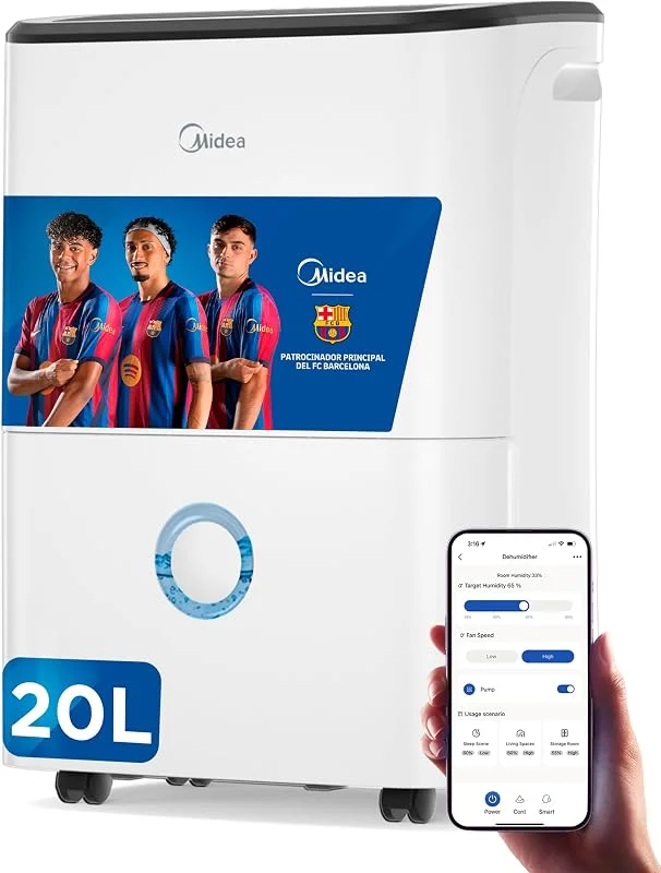 Midea Deshumidificador de Humedad 20L Silencioso, WiFi, App, Modo Secado de Ropa y Auto Antihumedad, Purificador Eléctrico Antibacterias, moho y Condensación, Ideal en habitaciones hasta 50m2, 150m3