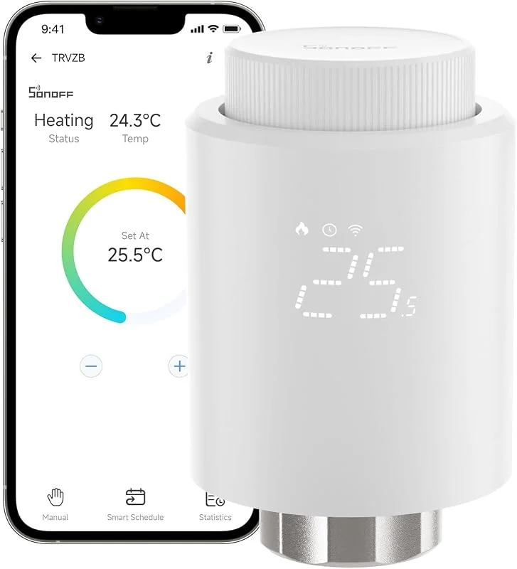 SONOFF Cabeça térmica inteligente Zigbee para válvula térmica de radiador 1 unidade. Regulador de temperatura, ecrã LED, requer hub Zigbee 3.0. Controlo por voz — Aquecimento