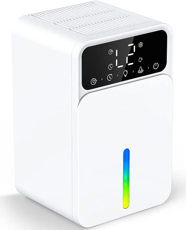 Deshumidificador de 1500 ml, desumidificadores elétrico com 3 modos, silencioso, pequeno e de baixo consumo, auto-desligado, temporizador 12H, luz de 7 cores, desumidificadores de humidade para casa