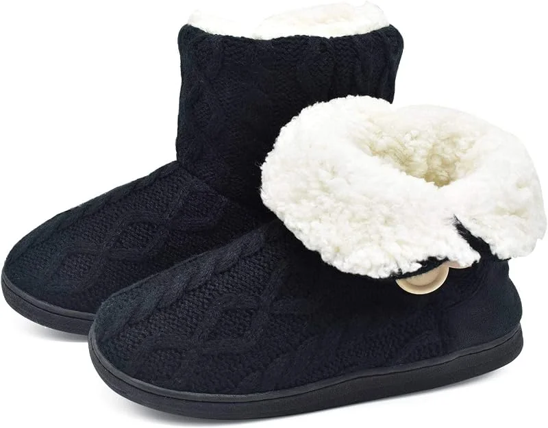 ONCAI Sapatilhas de casa para mulher em inverno lã artificial forrada com botões no lateral, confortável e quente — Roupa aquecida