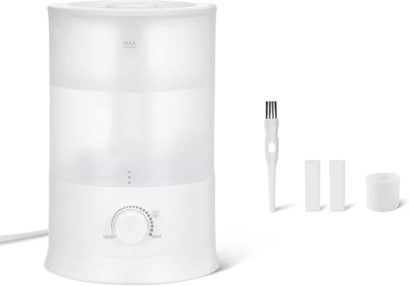 Amazon Basics Humidificador para quarto com depósito de água de 3 l de enchimento superior e difusor de óleos essenciais, branco
