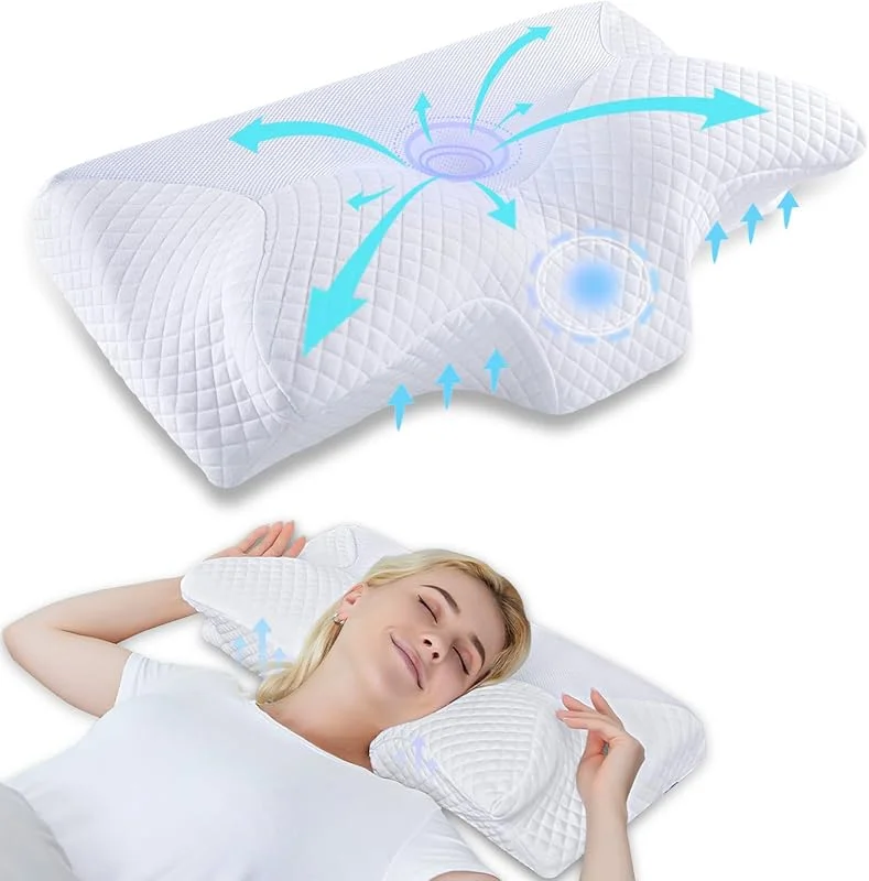 HOMCA Almofada cervical de espuma viscoelástica, branco, 60 x 35 x 8, 12 cm — Aquecimento