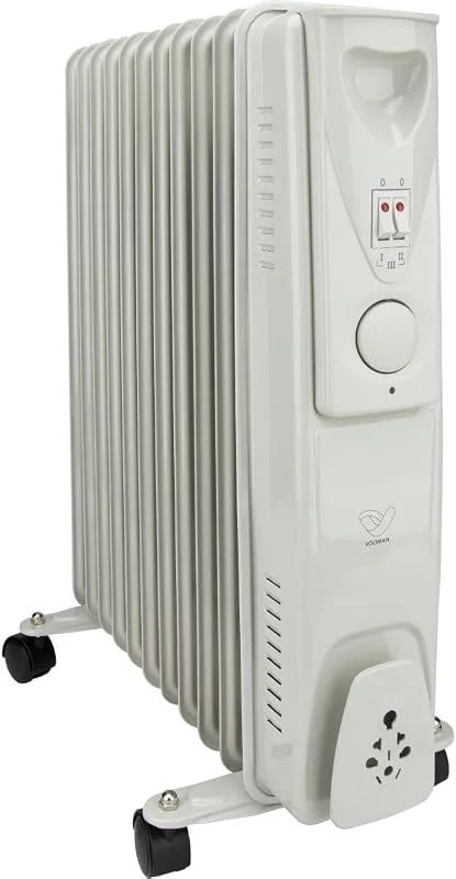 VOLTMAN, Radiador de óleo móvel de 2500 W, termostato regulável, 3 a 5 níveis de aquecimento, rodas integradas, silencioso, ideal para salas de estar, branco
