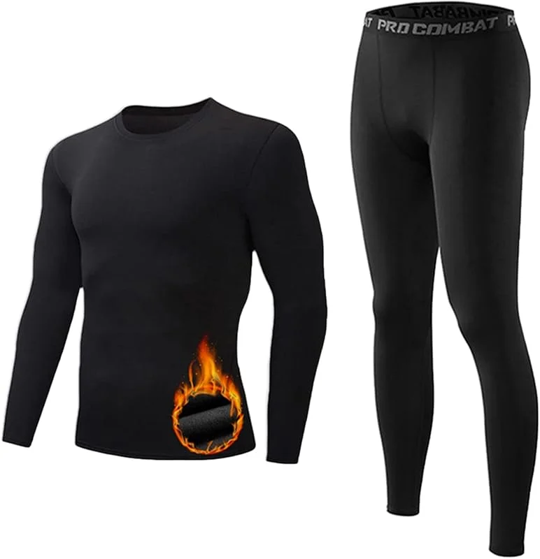 Roupa interior térmica para homem, conjunto funcional térmico respirável quente t-shirt manga comprida e malha calças térmicas elásticas desportivas camada base para outono inverno esqui corrida — Roupa aquecida