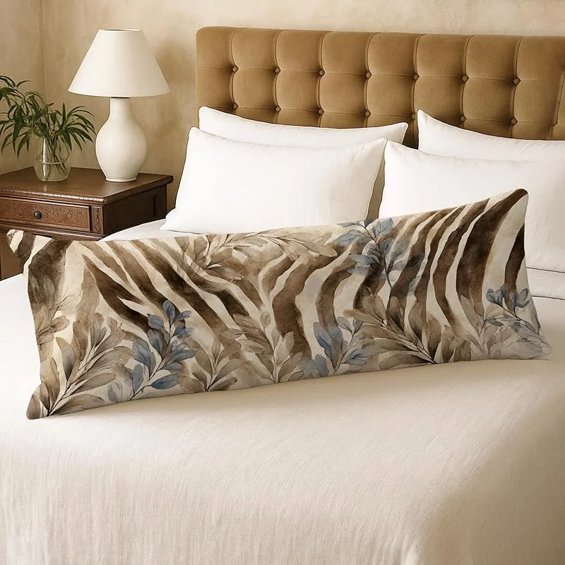 Fundas de almohada de cuerpo botánico, diseño de hojas beige, funda de almohada lumbar de terciopelo suave con cremallera, funda de almohada lumbar de 20 x 54 pulgadas, funda de almohada decorativa — Aquecimento