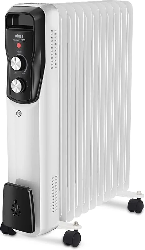 Ufesa Antares 2500, Radiador de Aceite 2500W, 11 Elementos, Termostato Regulable, Asa y Ruedas de Transporte, Radiador Eléctrico Bajo Consumo, Blanco — Aquecimento