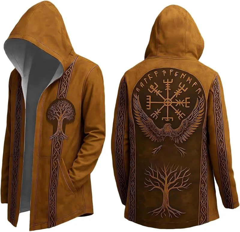 Genérico Chaqueta motociclista con capucha medieval para hombre manga larga informal holgada uso diario primavera otoño invierno — Roupa aquecida