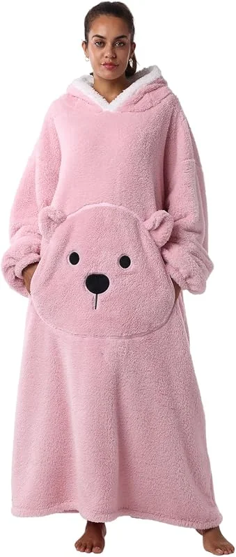Cobertor vestido com capuz e bolso, flanela, unissexo, 140 cm — Aquecimento
