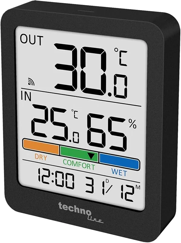 WS9488 Termómetro higrómetro termómetro, temperatura exterior, indicador de conforto, humidade, temperatura interior, retroiluminação, hora — Humidificador