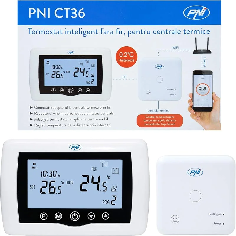 Termostato inteligente PNI CT36 sem fio, com Wi-Fi, controlo pela Internet, para centrais térmicas, APP TuyaSmart — Aquecimento