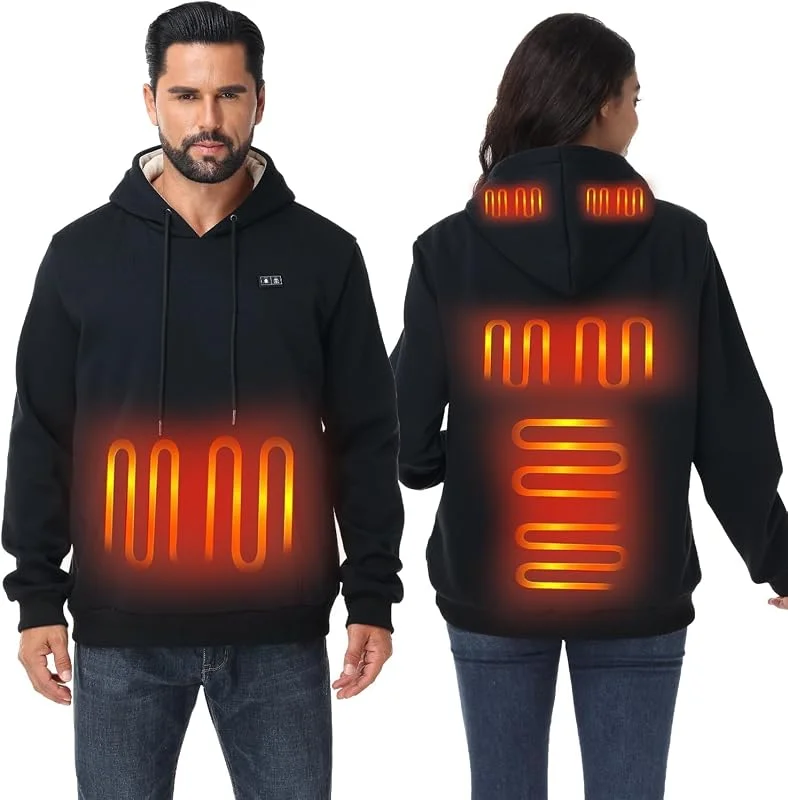 Loowoko Camisola com capuz aquecida unissexo com power bank 10000 mAh — Roupa aquecida