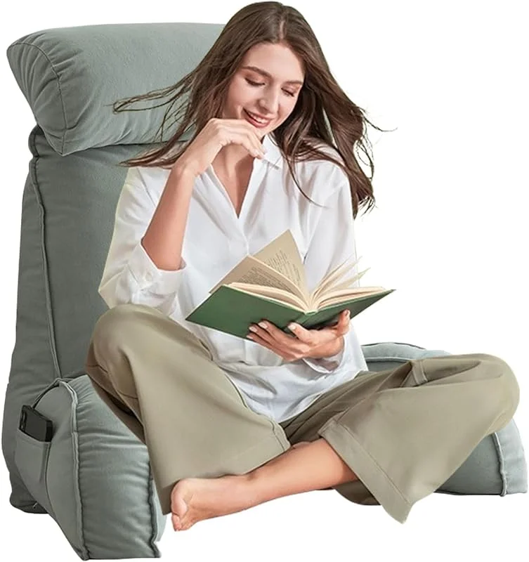 Almofada lombar de leitura premium, encosto para cama, sofá, chão e almofada extra viscoelástica, para sentar-se na cama ler jogos ou ver a biblioteca de TV — Aquecimento