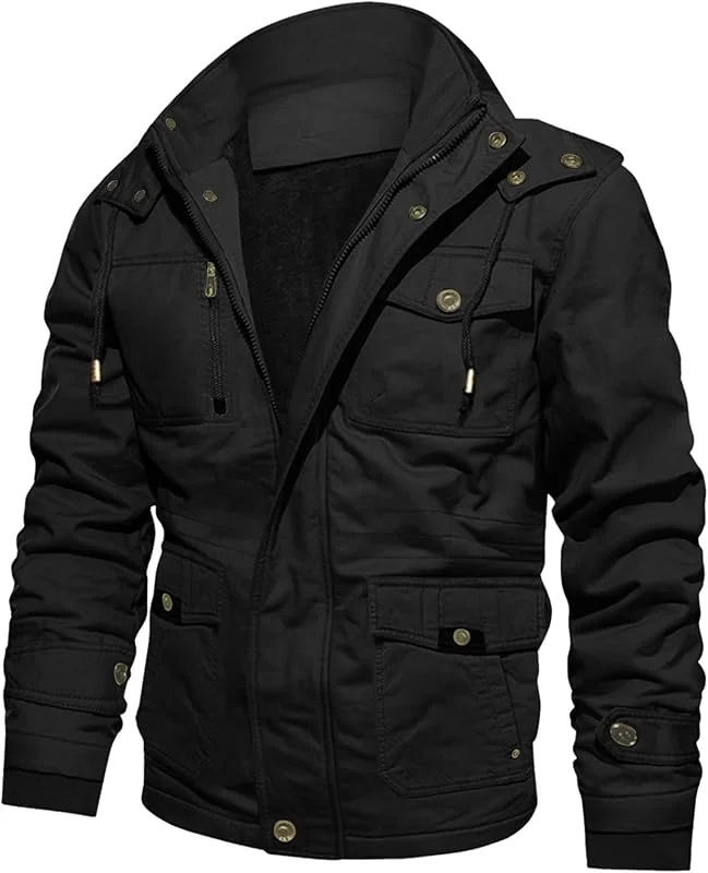 Casaco de inverno para homem polar casaco de inverno militar forro interior de forro polar à prova de vento de algodão com capuz de tamanho grande com capuz casacos — Cozinha e lar