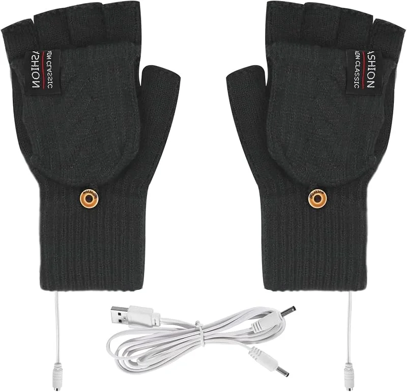 USB Heated Gloves for Women and Men, Full & Half Finger Double-Sided Heated Gloves Laptop Gloves Mitten Washable Design Knitting Hands Warmer for Winter Gift Indoor and Outdoor — Cozinha e lar