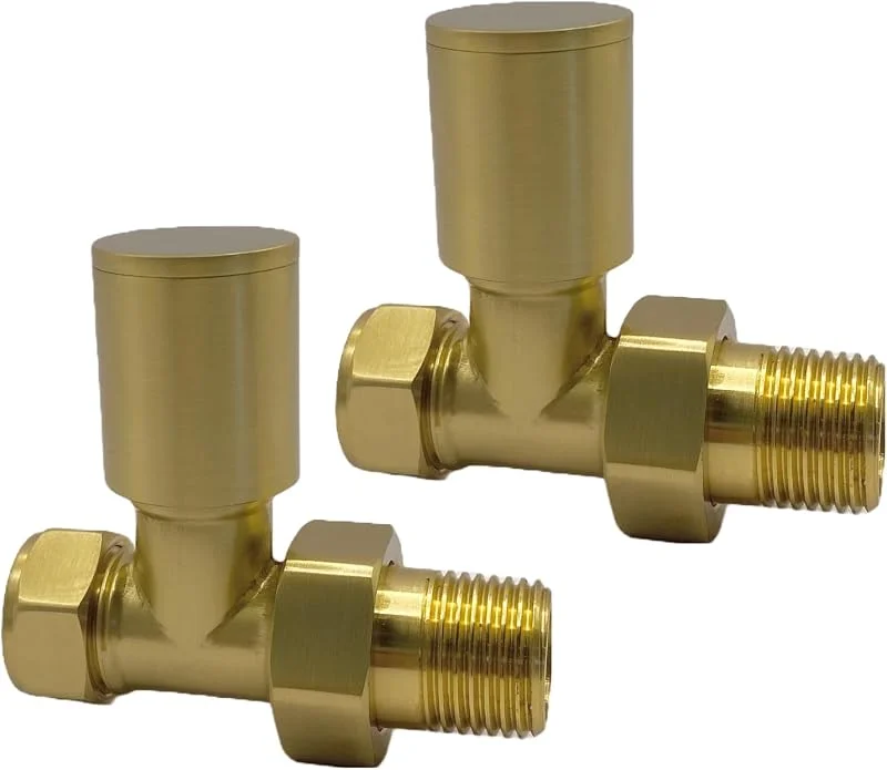 Válvulas de radiador de latão escovado Alton retas para pendurar toalhas de 1, 2", 15 mm — Aquecimento