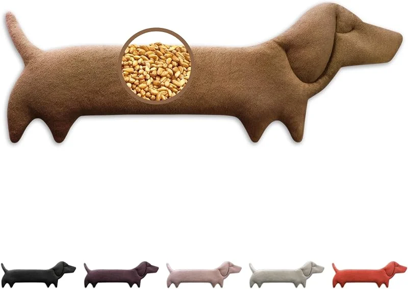 LESCHI Saco de sementes micro-ondas Teckel 52 x 20 cm, saco de sementes de 100 % algodão e trigo orgânicos, cão salsicha castanho, saco térmico de sementes para micro-ondas para pescoço, cervical e costas — Aquecimento
