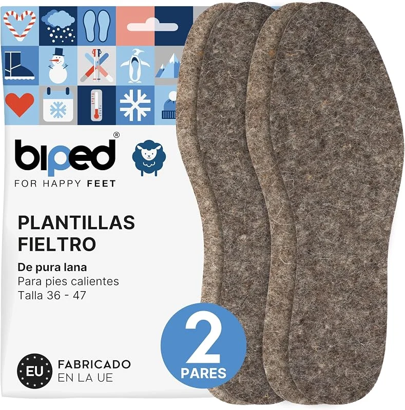 biped 2 pares de palmilhas de feltro de lã natural, feltro natural de lã pura para manter uma temperatura agradável no calçado z2754 — Roupa aquecida