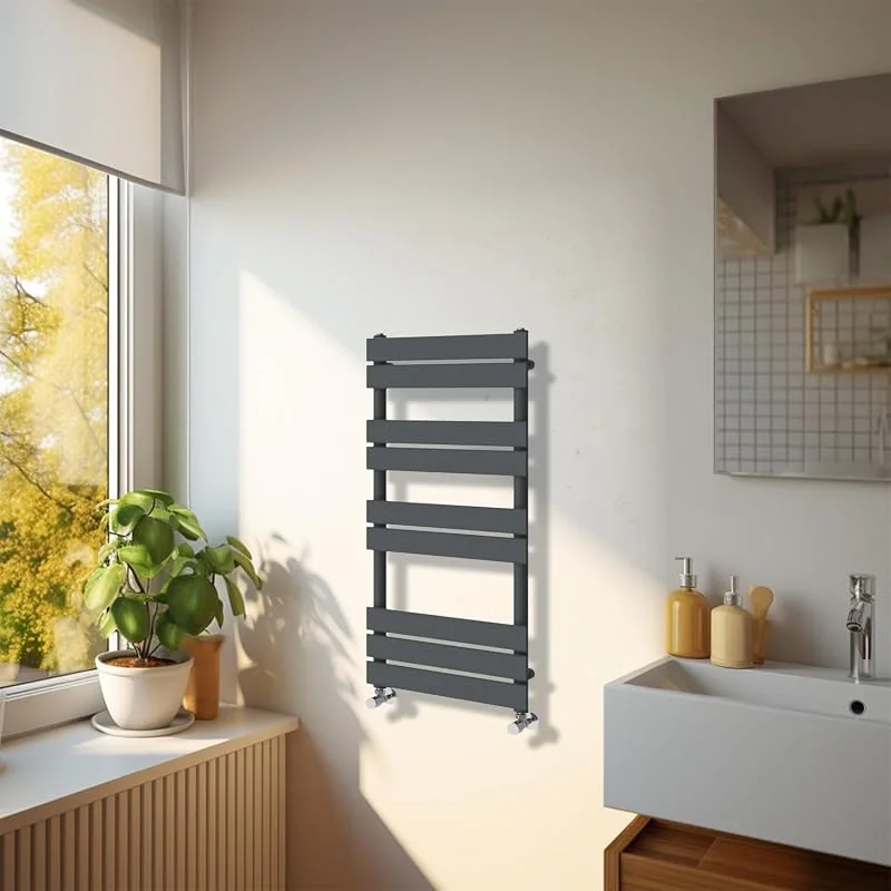 NRG Radiador toallero de panel plano para baño moderno, 1000 x 450 mm, color antracita para sala de estar y cocina — Aquecimento