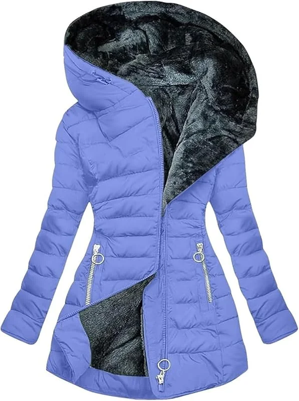 Siyan Chaqueta De Invierno For Mujer, Abrigo De Invierno Con Forro Cálido Y Capucha, Longitud Media, Color Liso, Chaqueta Softshell Informal, Suelta, Chaqueta De Entretiempo, M-5XL — Roupa aquecida