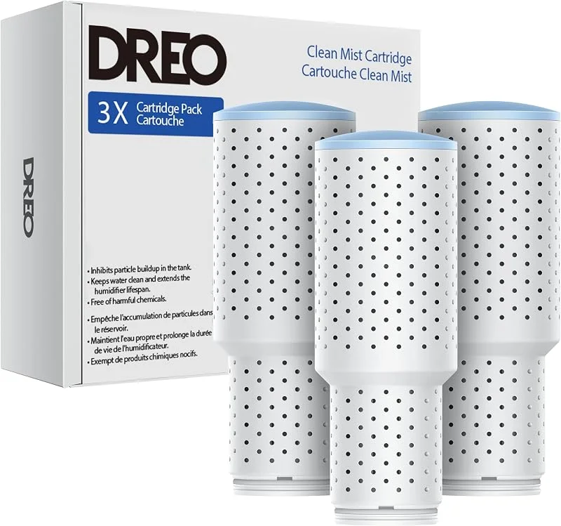 Dreo Embalagem de 3 cartuchos de névoa limpa para humidificadores, compatível com humidificadores Dreo HM311, 311S, 524, 524S, 306, reduz a acumulação de contaminantes, névoa mais saudável, limpeza
