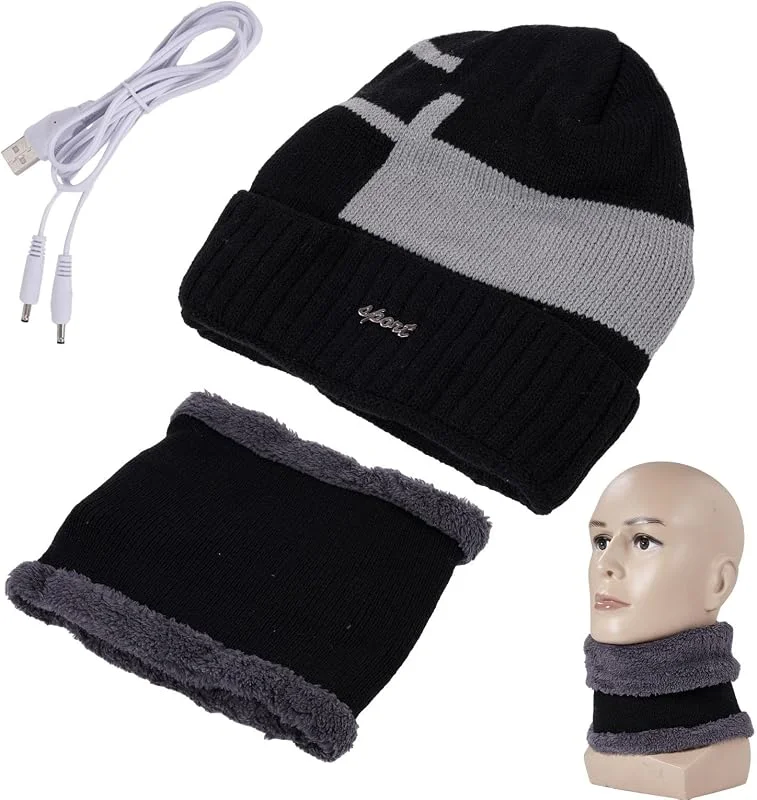 Sombrero de Invierno, Gorro cálido eléctrico con calefacción, Bufanda Suave para Calentar el Cuello, Gorro con calefacción USB para Senderismo, Clima frío, esquí, Pesca, Correr — Roupa aquecida