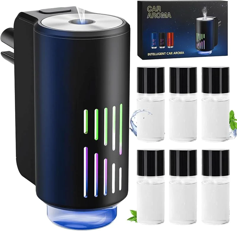 AI Ambientador elétrico carro com 6 perfumes, nebulizador ultra-sónico, 3 modos inteligentes, ligado, desligado automático, bateria incorporada, perfume francês natural, fragrância até 12 meses CFK-6Z — Humidificador