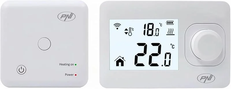Termostato sem fios PNI CT22 para sistemas de aquecimento, histerese de 0, 2 °C, ecrã iluminado.