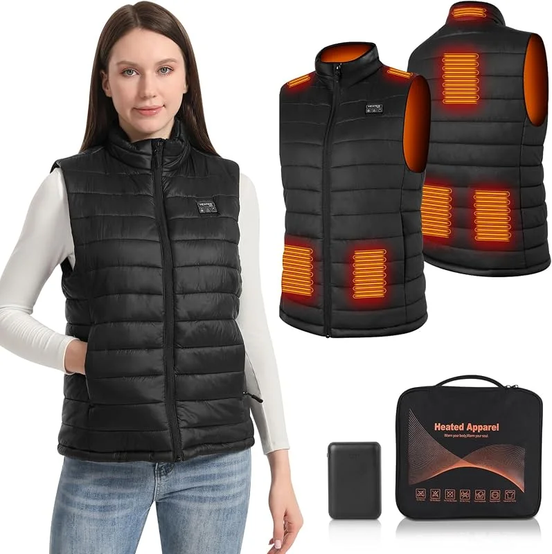 Amiable Colete quente para mulher, colete térmico elétrico USB, casaco aquecido para mulher com 8 zonas aquecidas 3 níveis de temperatura para campismo caça esqui pesca, Preto, XXL — Roupa aquecida
