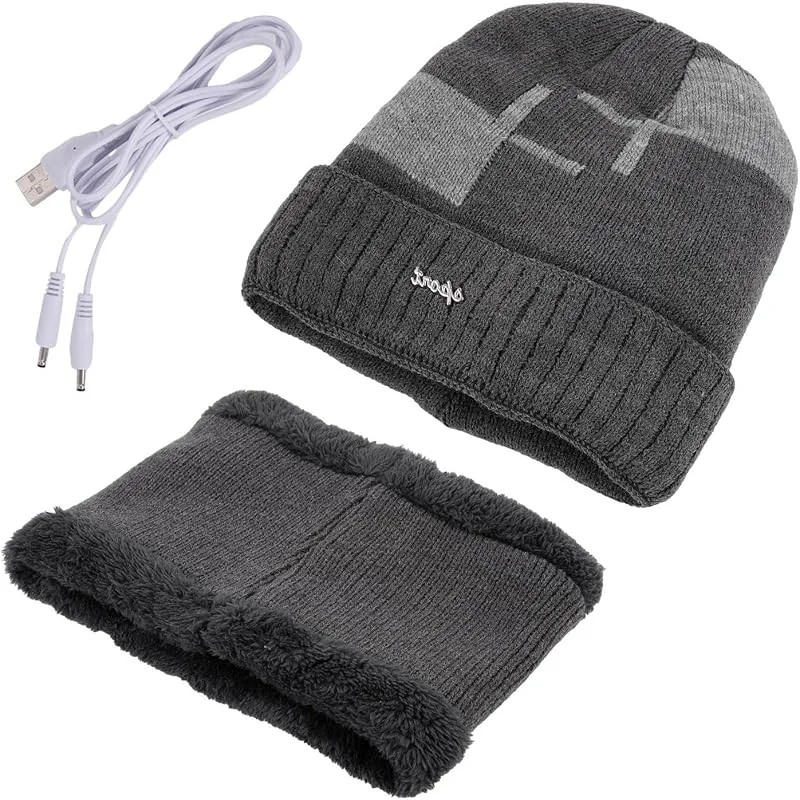 Gorro quente de inverno, Gorro elétrico de malha térmica - conjunto de gorros de aquecimento de malha com aquecimento por USB, cachecol com aquecimento por USB para Esquiar, clima frio, pesca — Roupa aquecida
