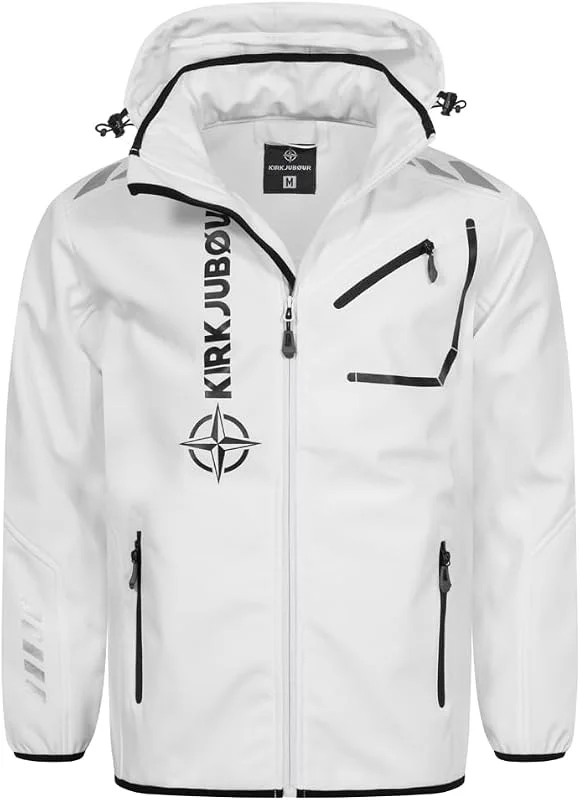 Kirkjubøur® Casaco Hestur Softshell para homem, coluna de água de 10.000 mm, com capuz e forro polar, respirável e impermeável, com gola alta, para exteriores — Roupa aquecida