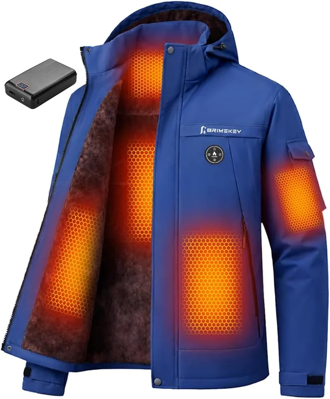 Grafeno Casaco de Aquecimento para Homem com Forro de Pelúcia, Bateria 20000mAh 7.4V Tela HD, 6 Zonas de Calor Ajustáveis e 3 Níveis de Temperatura, Impermeável e Resistente ao Vento — Cozinha e lar