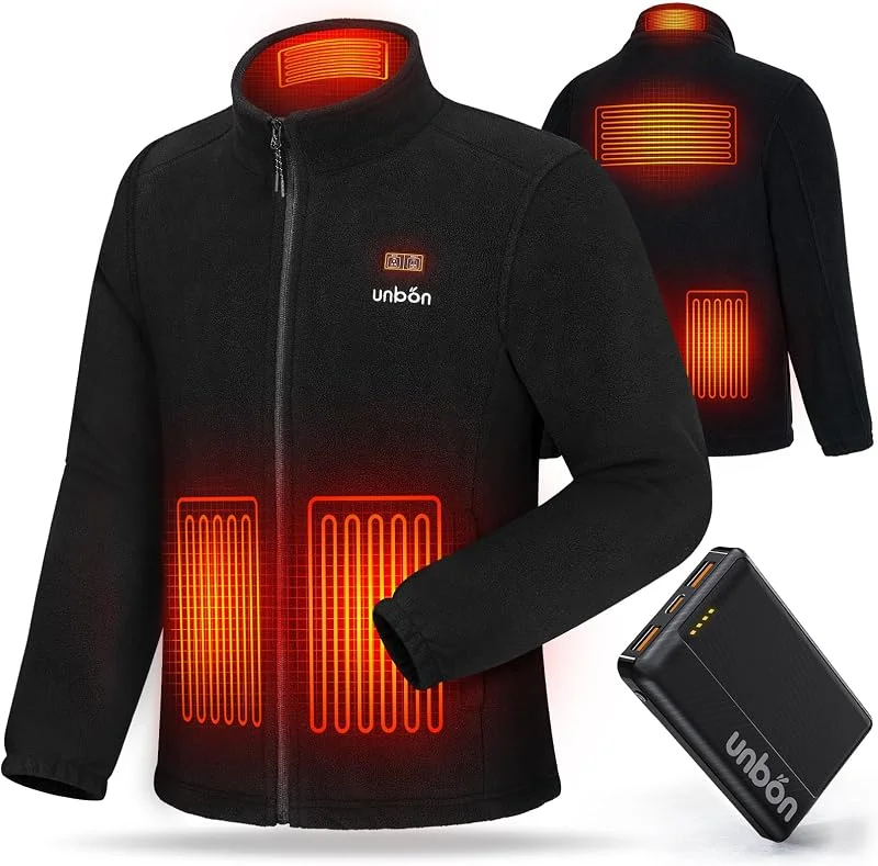 UNBON Casaco aquecido para homem com bateria USB C 10000 mAH, casaco térmico com aquecimento polar para homem, 3 temperaturas, 6 zonas de calor, casaco quente para mota e trabalho — Cozinha e lar