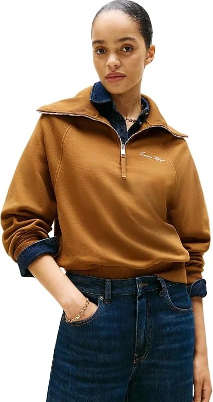 Tommy Hilfiger Sudadera con Cremallera Mujer Classic Script Fleece Media Cremallera — Roupa aquecida