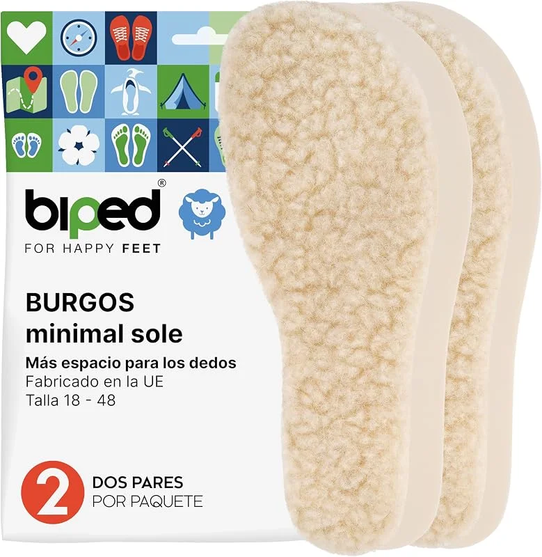 biped minimal sole BURGOS - 2 pares de palmilhas de inverno para calçado barefoot - palmilhas quentes de lã de cordeiro - adequadas para adultos e crianças — Roupa aquecida
