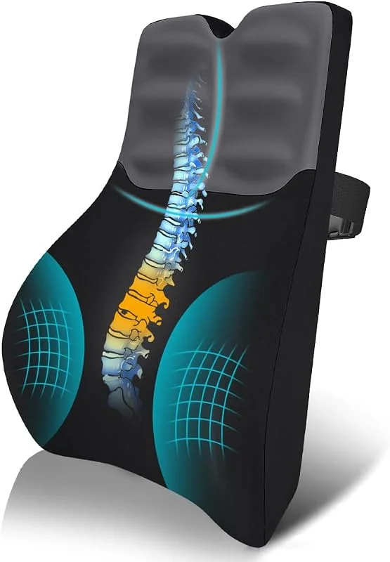 Almofada de suporte lombar ergonómica, almofada de suporte lombar ergonómico suporte encosto de espuma viscoelástico de alta densidade e capa lavável para cadeira de escritório, carro e jogos — Aquecimento
